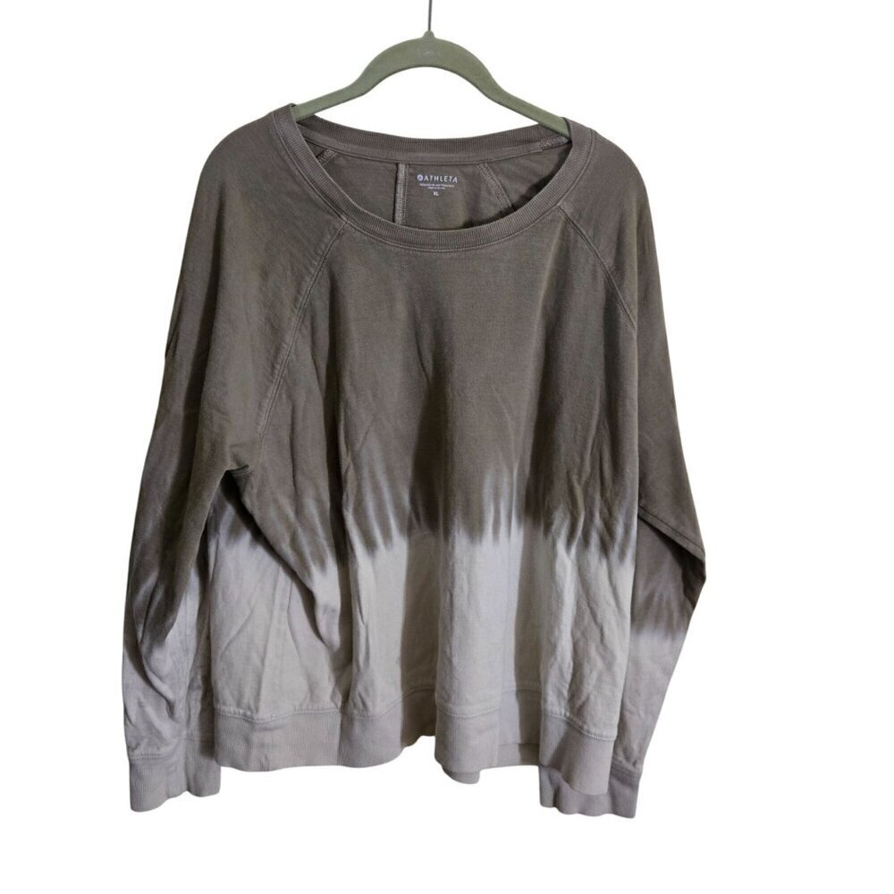 Athleta Sundown Dip Dye Sweatshirt Shadow Olive Spring 2021 Size XL - Picture 2 of 8